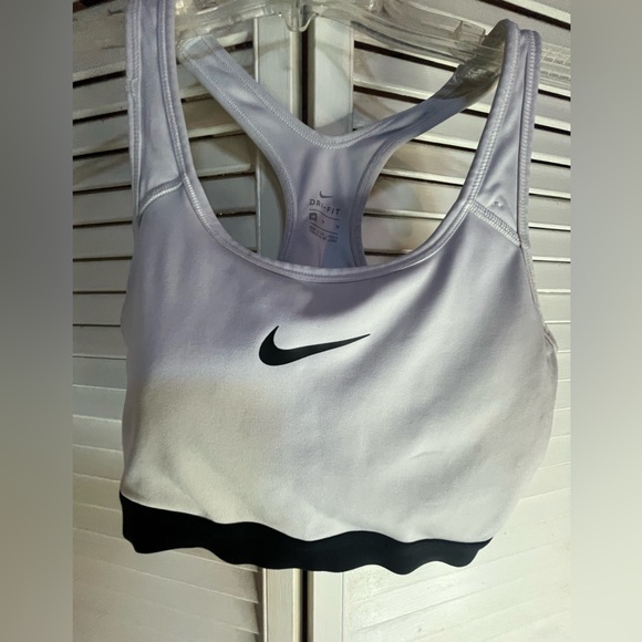 NIKE White and Black Sports Bra Moisture-Wicking Design - Picture 2 of 7